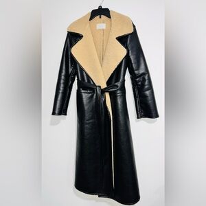OAK + FORT Faux Sherling Wrap Trench Coat Vegan Leather Outer Women's XS -Small
